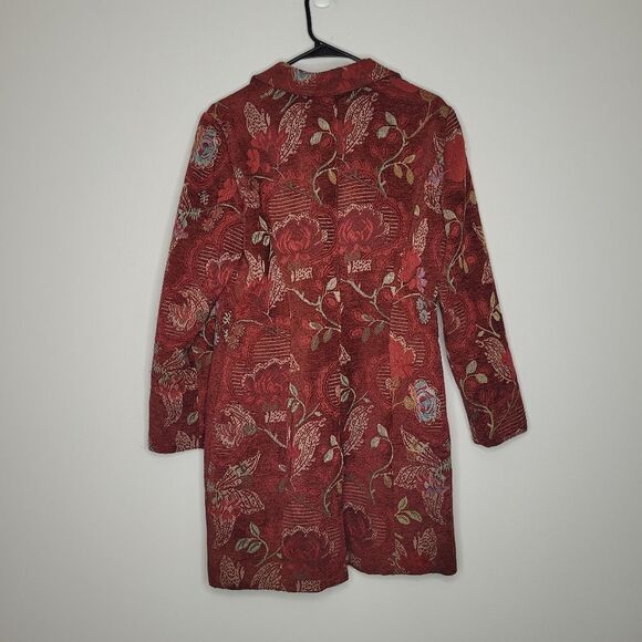 Floral boho tapestry button front hippie retro y2k quirky short trench coat S - Picture 2 of 5